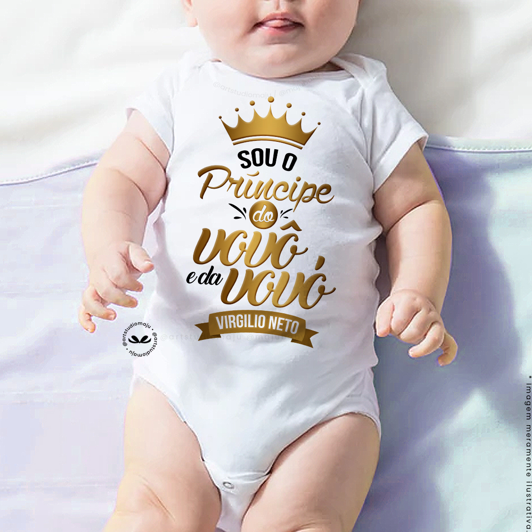 Body Bebê Manga Curta | Dia dos Avós | Príncipe dos Avós (dourado)